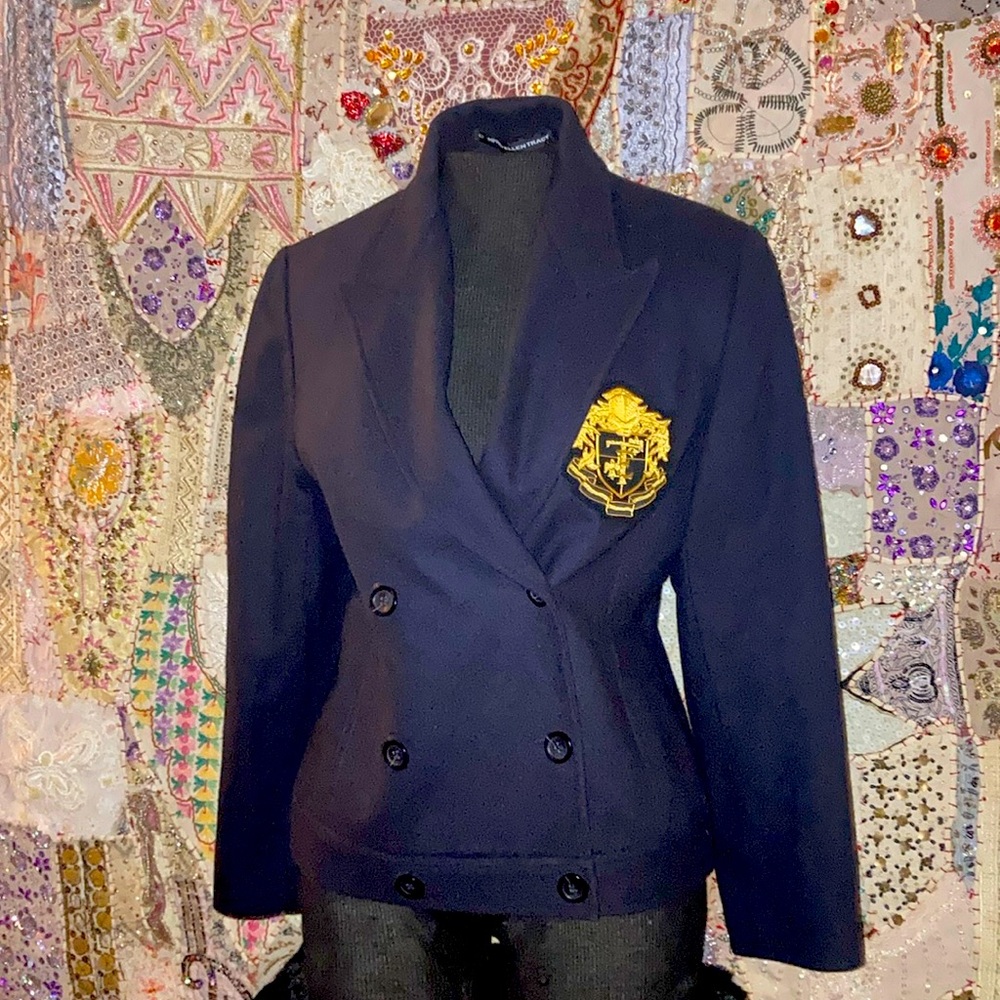 Double Breasted Designer Ellen Tracey Emblazoned Jacket